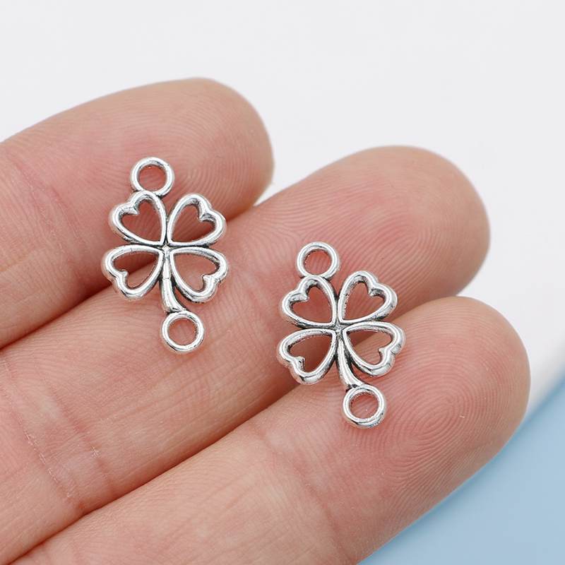20Pcs Antique Silver Plated Clover Flower Charm Connectors For Jewelry Making Bracelet Findings Accessories Diy