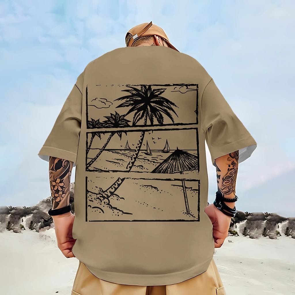 Summer Men's T Shirt 3d Coconut Tree Print Short Sleeve T-Shirt For Men Simple Print Man Clothing Oversized Loose Tees Tops