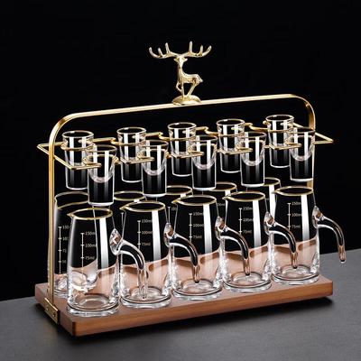 Handun Gold Rim Baijiu Dispenser and Cup Set with Elk Stand