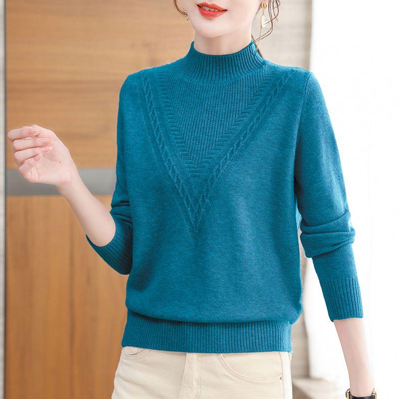 Gerippter Langarm-Hollow-Knit-Pullover für Damen, Lässiger Mock-Neck-Pullover für Herbst & Winter