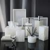 White Onyx Natural Marble Bathroom Accessories Luxury Soap Dispenser Cotton Swabs Container Reed diffuser Tray Bathroom Set
