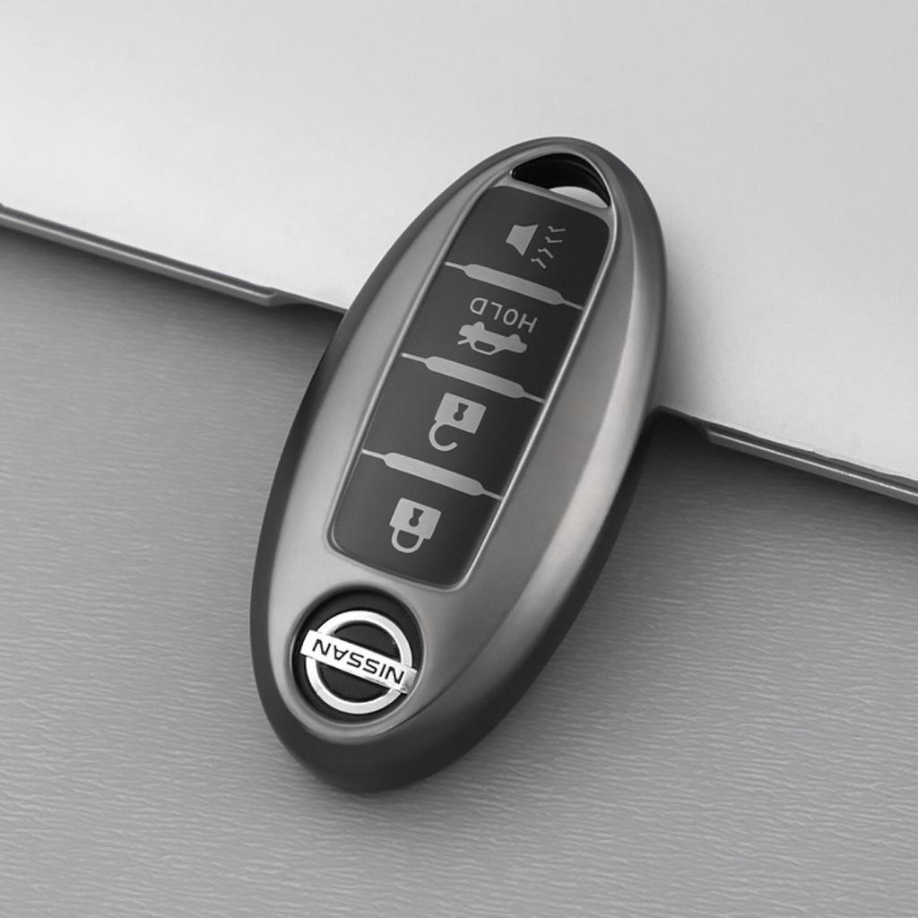 Premium 3/4-Tasten Schlüsselhülle für Nissan Sylphy, Tiida, Qashqai, X-Trail, Kicks - Titangrau