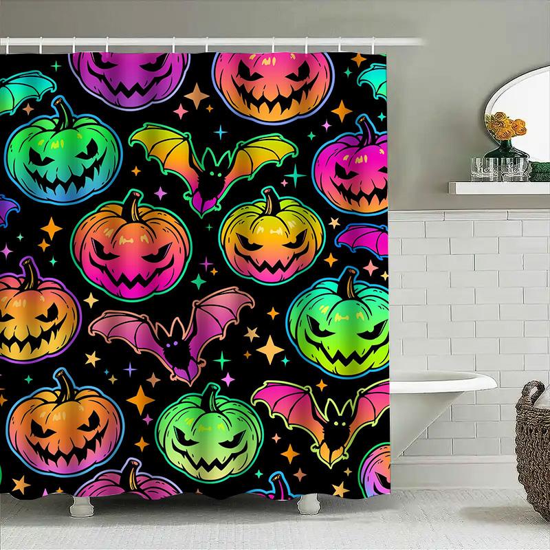 

Tuniu Vibrant Halloween Bat Pumpkin Shower Curtain Cute Cartoon Print For Bathroom Kids Girls Room Decoration W60H190(CM)-1 Pcs