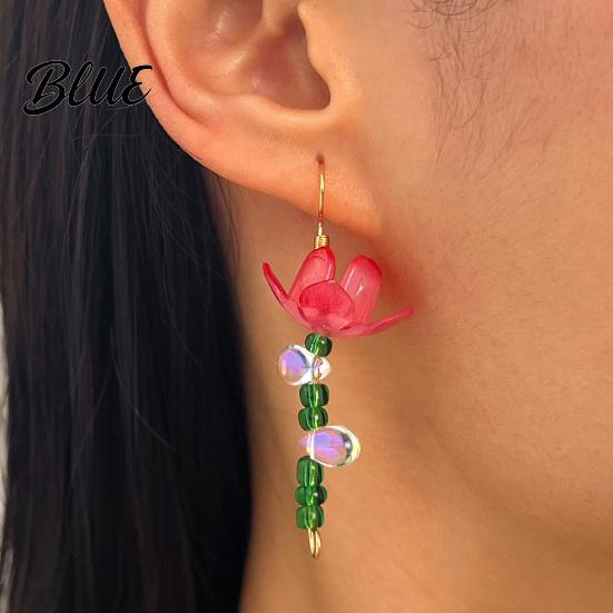 Lotus Flower Earrings 1 Pair for Women Vintage 3D Pink Dangle Pearl Drop Earring Faux Crystal Floral Jewelry Hanfu Cosplay Accessories Fashion Face