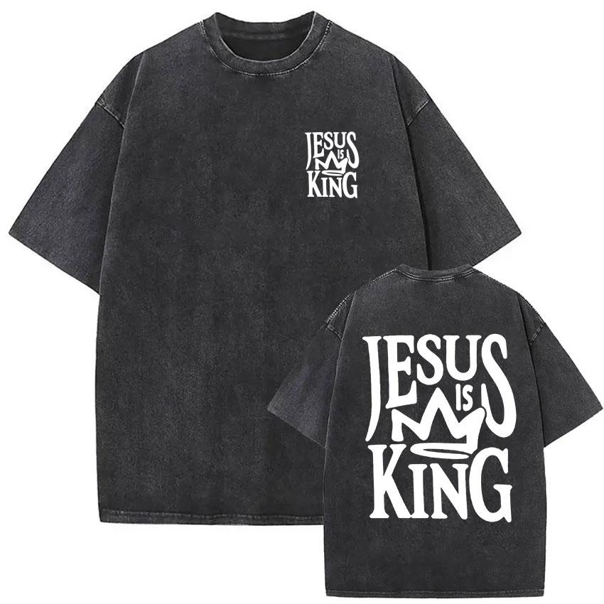 Vintage Washed Faith in God Christian Bible Verse Print T Shirts Men Womens Clothing Aesthetic Fashion Oversized Cotton Tshirt