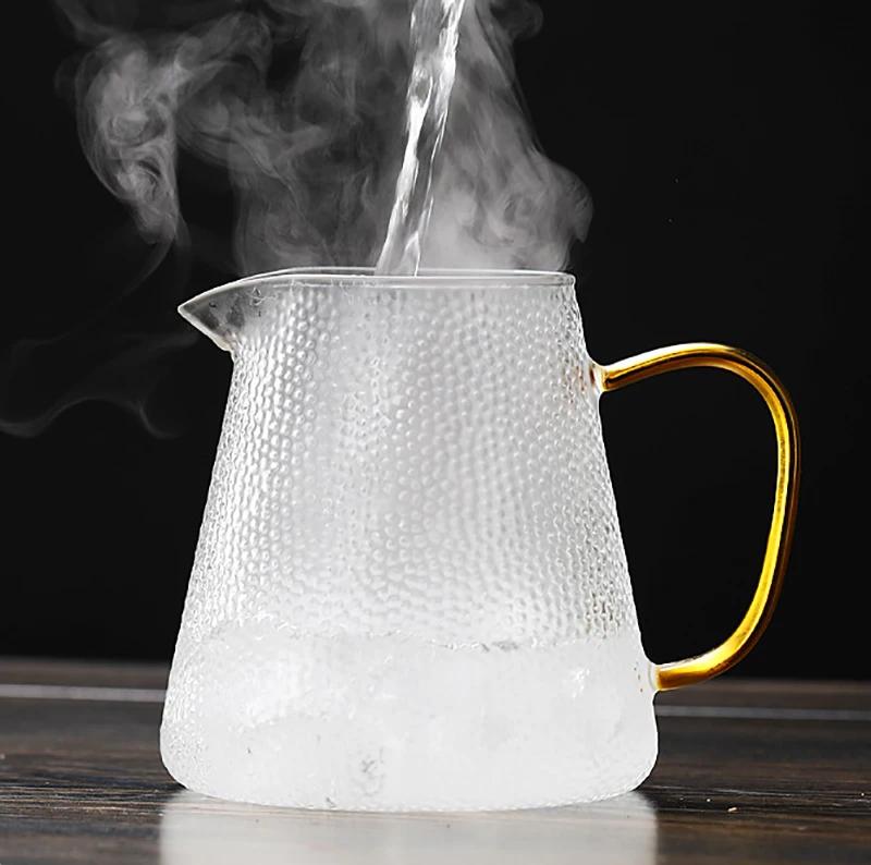 550ml Transparent Glass Kettle with Stainless Steel Filter Teapot Glass Water Jug Heat Resistant Carafe Juice Pitcher