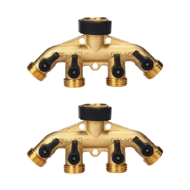Brass 4 Way Hose Splitter for Outdoor Watering High Flowing Support Multiple Hose Connection Simultaneously Supplies