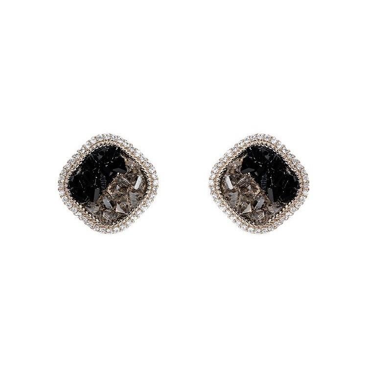 Niche Design Gradient Effect Earrings Square Geometric Crystal Stud Earrings Women'S Light Luxury Temperament Fashion Earrings
