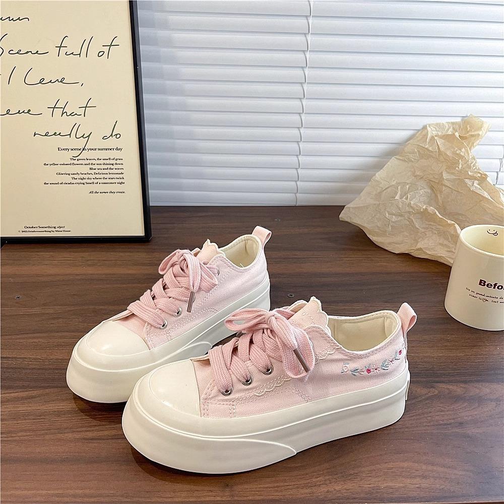 Niche original embroidered platform canvas shoes 22 summer new thin breathable casual shoes