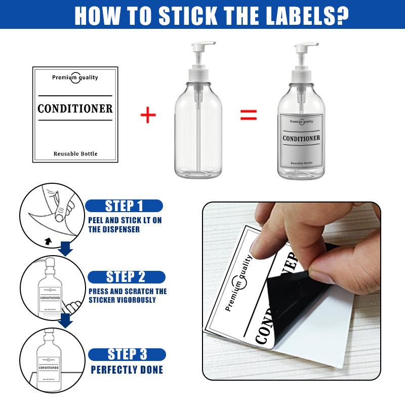 500ml Transparent Plastic Lotion Bottle Refillable Pump Bottle Dispensers Wall Mounted with Labels for Dish Body Wash