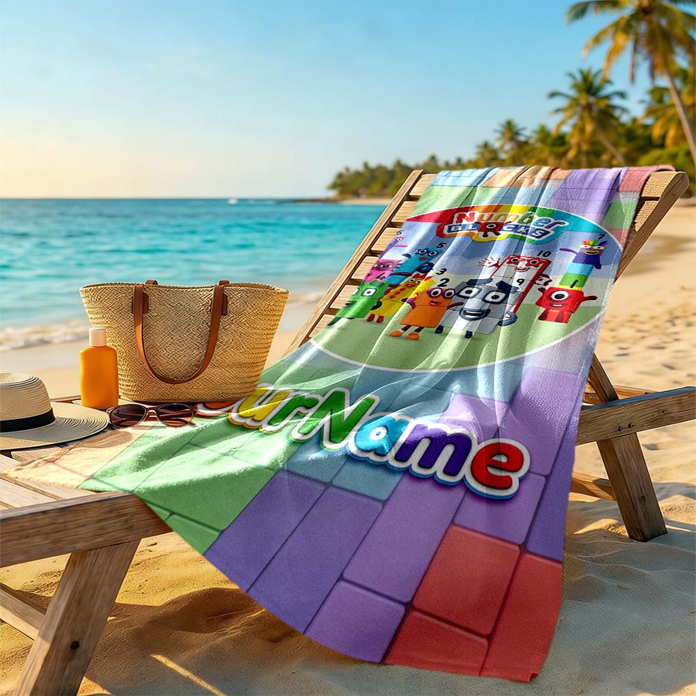 Numberblocks Customize Your Name Beach Towel High Absorbency & Quick-Dry Suitable for Swimming Gym Camping Yoga Vacation