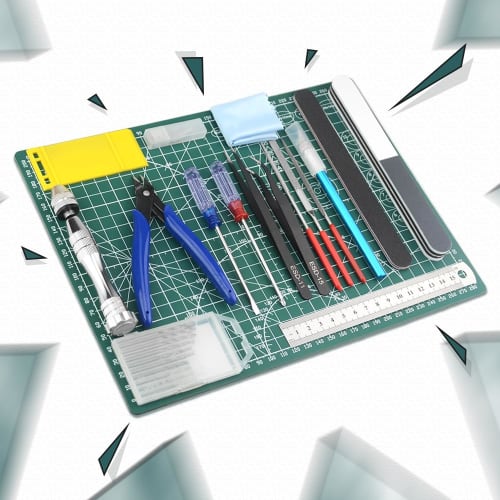 WMYCONGCONG 18-Piece Plastic Model Tool Set for Beginners, Includes Thin-Blade Nippers, File, Cutting Mat, Precision Tweezers, Modeler's Knife (5 Repl