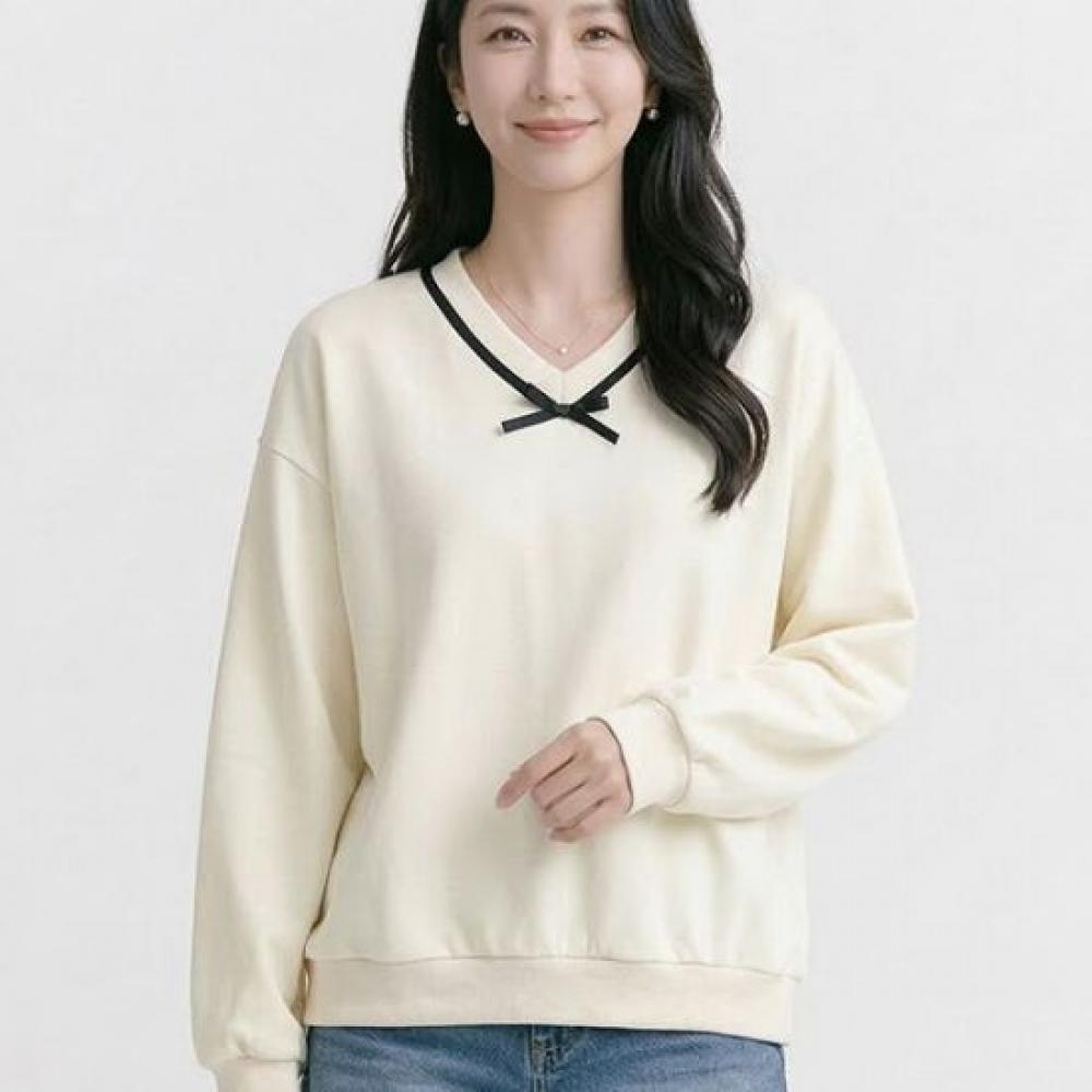 NaVaVa Women LoVely Ribbon Point V Neck Long sleeVe Sweatshirt Nt3271