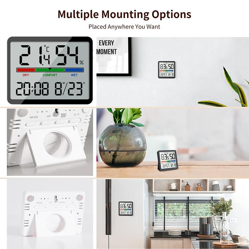 Slim Electronic Digital Clock Wall Mountable Magnetic LCD Small Alarm Clock Multi-function Temperature Humidity Electronic Clock