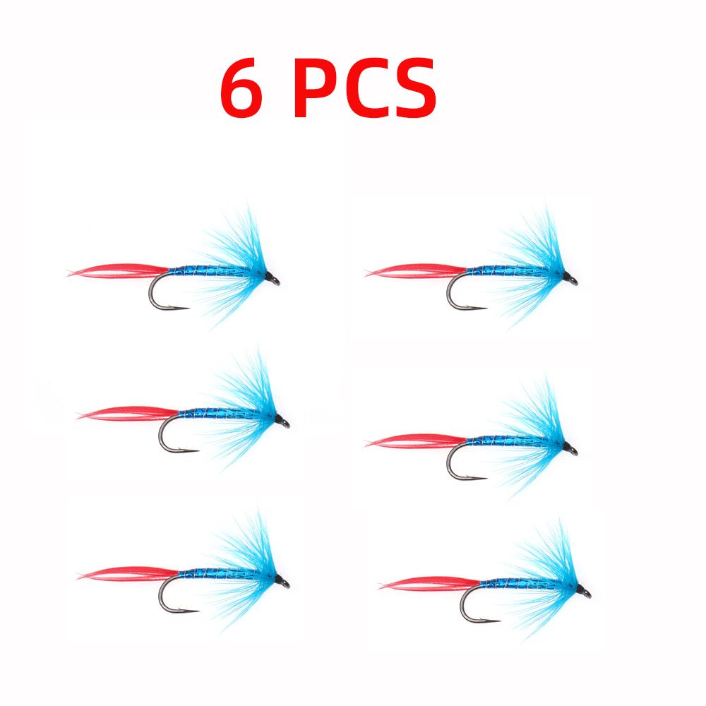 Bimoo 4# Blue Red Silver-Butcher Fly Rooster Hackle Realistic May Fly Adult Nymph for Trout Grayling Fishing Lures