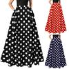 Women Maxi Skirt High Waist Color Matching Dot Print Retro A-line Big Hem Side Pockets Loose Full Length Soft Elastic Waist Lady Prom Party Long Skirt