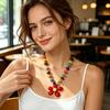 Exaggerated Floral Beaded Necklace with Vibrant Color Rope – Elegant and Fashionable Design