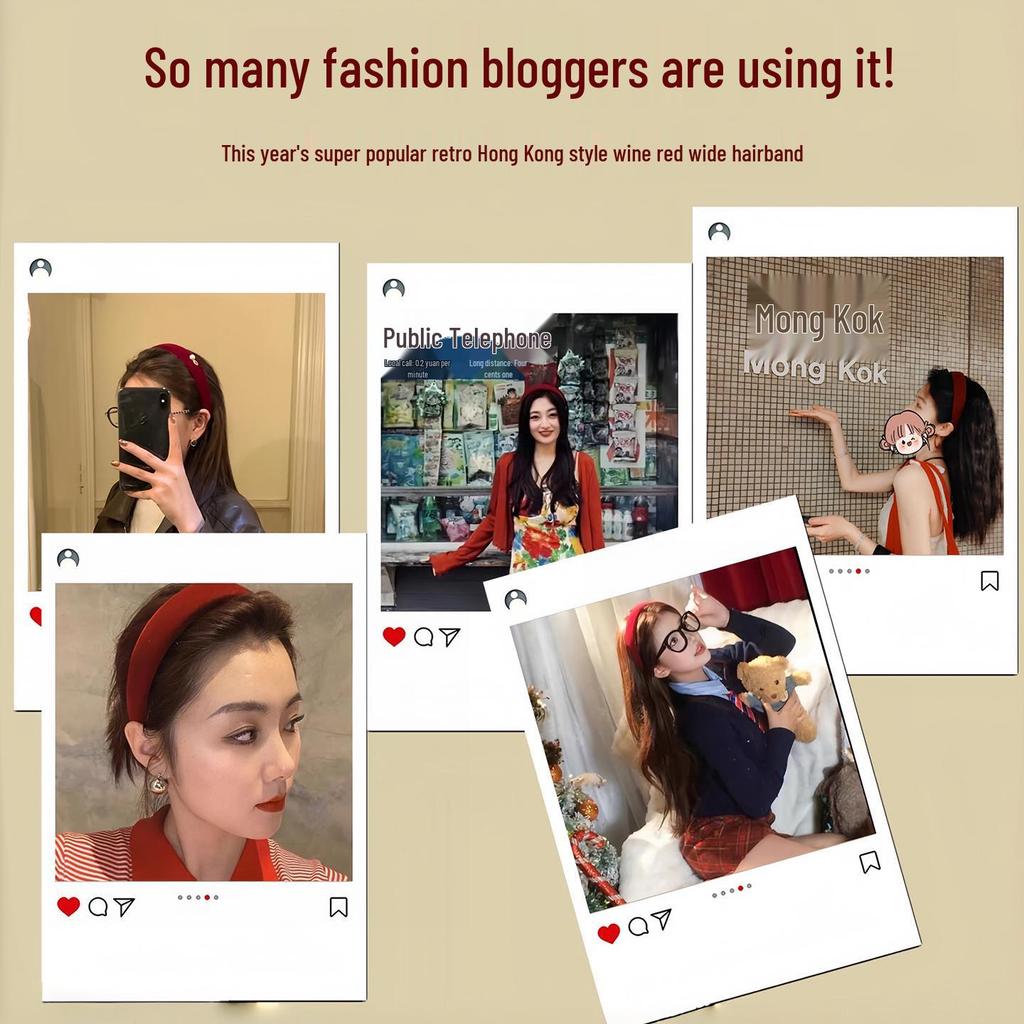 High-End Retro Velvet Red Headband for Women - 2026 Winter Fashion Hair Accessory