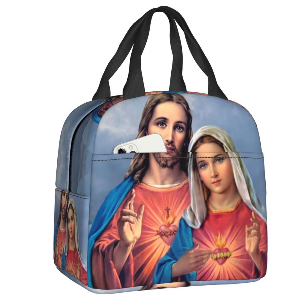 Custom Our Lady Of Perpetual Help Thermal Insulated Lunch Bags Women Catholic Virgin Mary Resuable Lunch Tote Storage Food Box