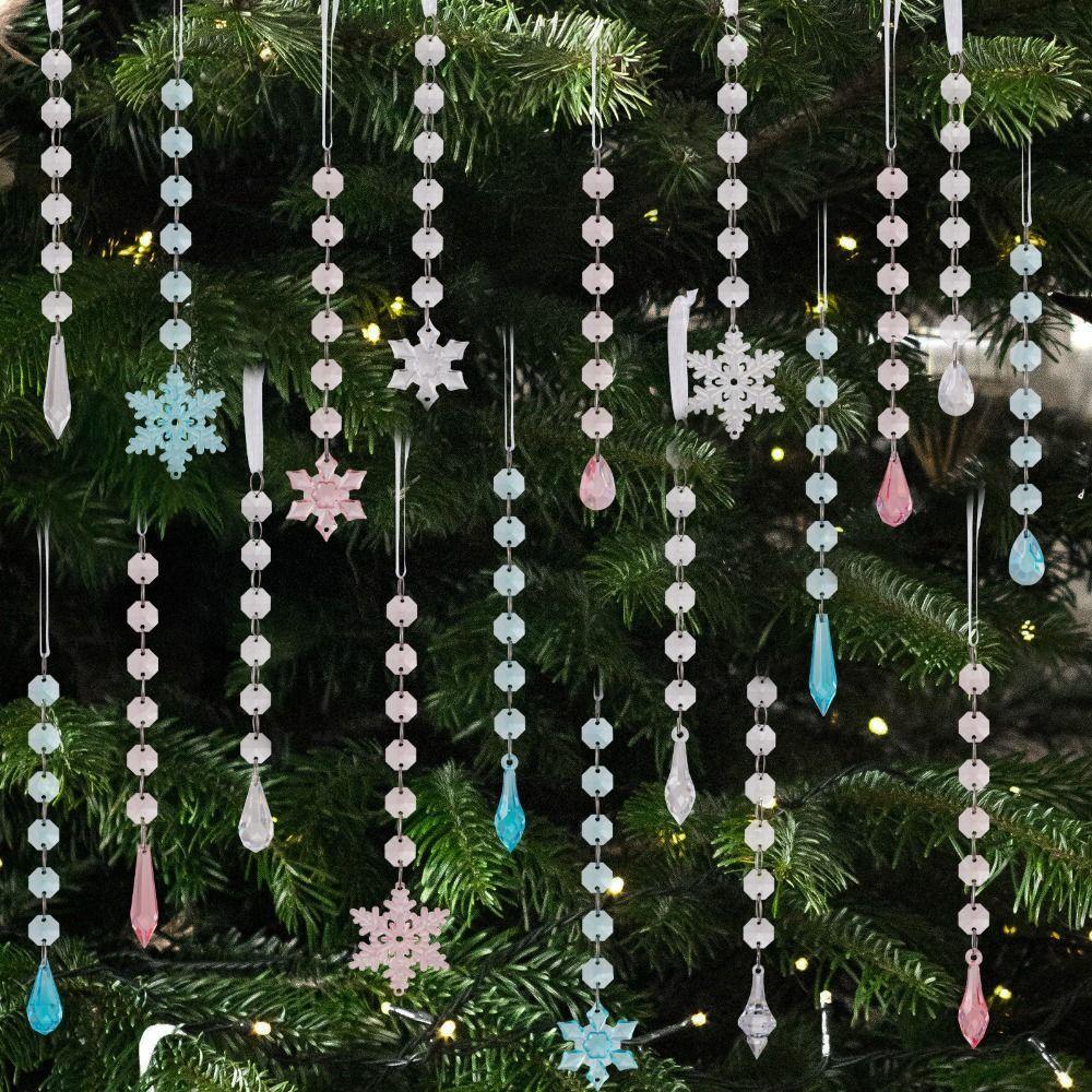 Transparent Christmas Tree Hanging Pendants Snow Beads Star Snowflake Ice Christmas Decorations Acrylic Drop Ornaments