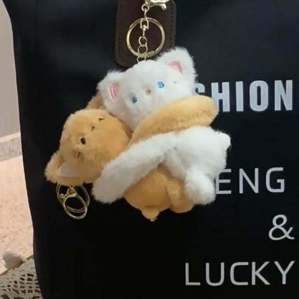 Stuffed Animal Couple Cartoon Keychains Stickable Plush Key Rings Cat Dog Plush Dolls  Men Women