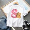 New Capybara Kids T-shirt Cute Cartoon Capibara A-Z Letter Cotton Tee Shirt Girls Summer Short Sleeve Tops Child Clothes Gifts