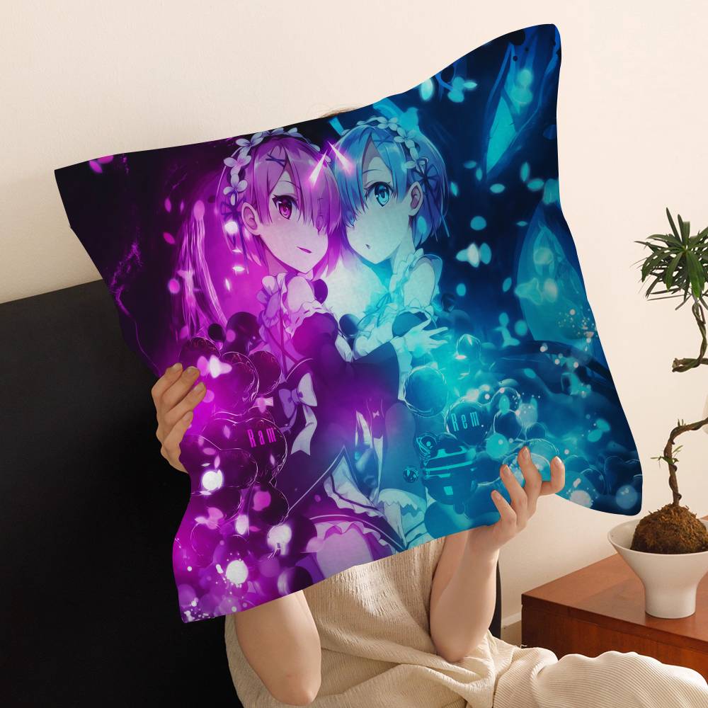 Anime Re Zero Cushion Cover Inches Farmhouse Decor Home Throw Pillow Covers for Couch Decorations