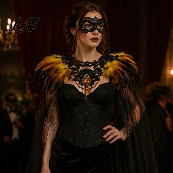 Gothic Shoulder Wrap Feather Cloak for Men Women Halloween Tulle Cape with Dance Performance Shawl Shrug Witch Cosplay Costume Party Festival Outfit