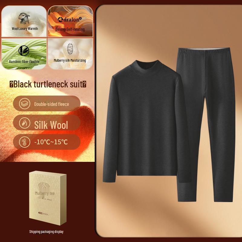 

Женский комплект термобелья из шелка, шерсти и бархата - топ с полувысоким воротником и брюки