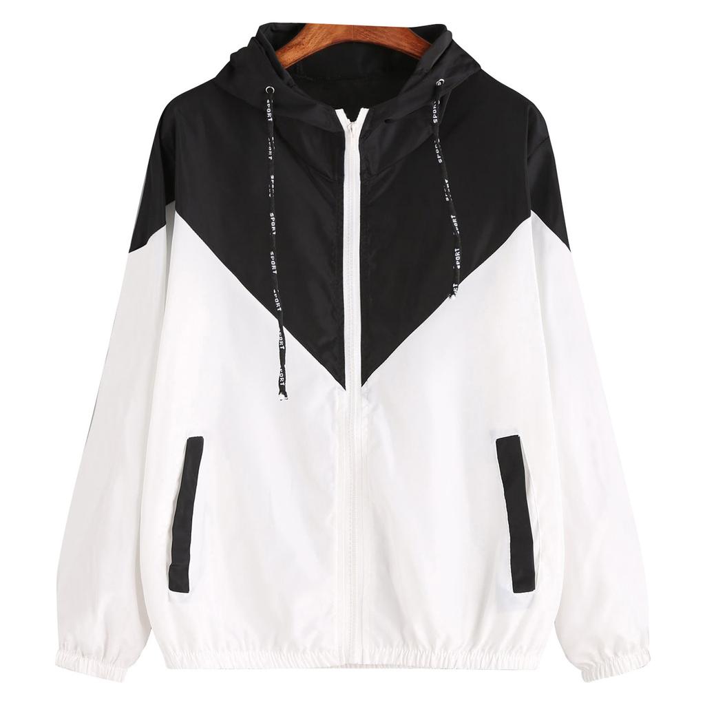 Frauen Langarm Patchwork Dünne Skinsuits Mit Kapuze Zipper Taschen Mantel Top