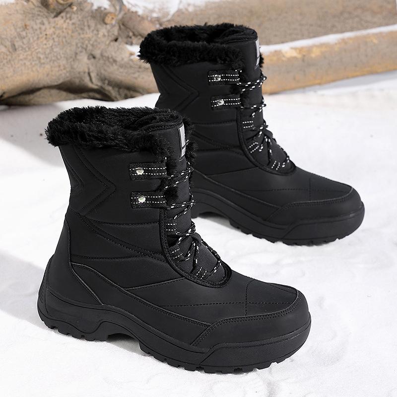 Winter Snow Boots Plush Warm Cotton Shoes Wear-resistant Windproof Sports Outdoor High-top Lace-up Boots Large Size