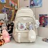 Color Solid Simple Letter Embroidery Student Backpack With Pendant And Badge