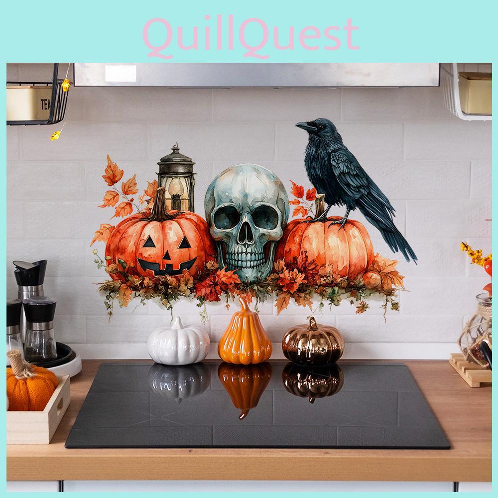 Pumpkin Pvc Halloween Skull Black Bird Maple Leaf Wall Sticker Living Room Decor