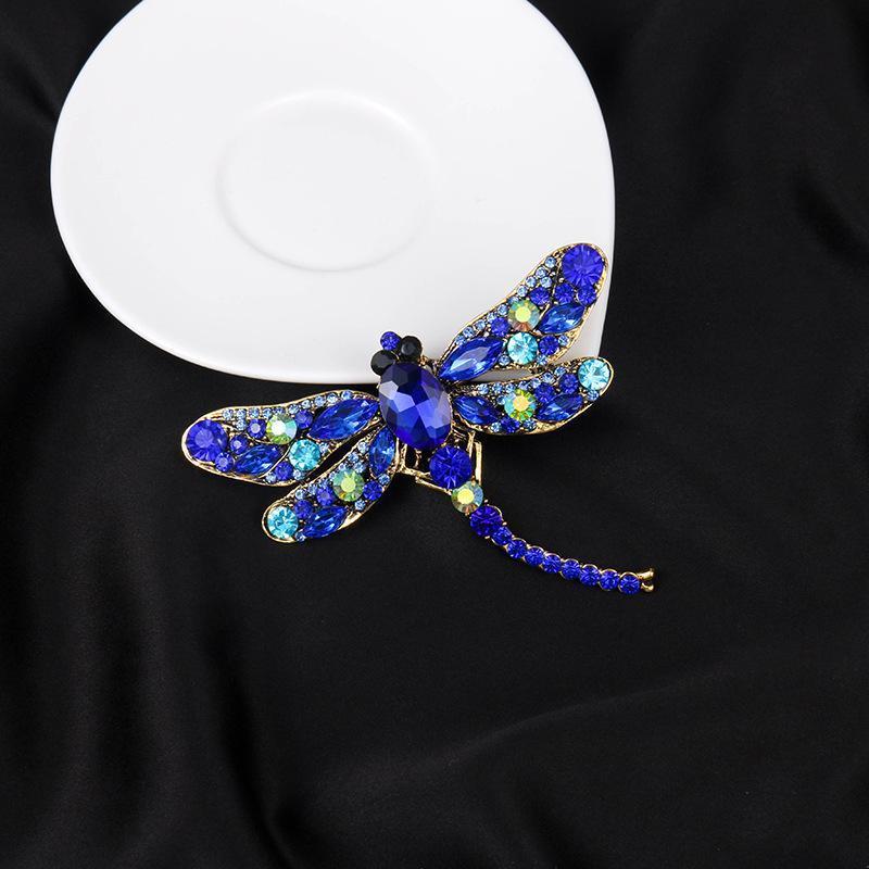 Retro Dragonfly Brooch Female Alloy Inlaid with Diamond Heavy Industry Insect Safety Pin Suit Coat Collar Pin Accessories