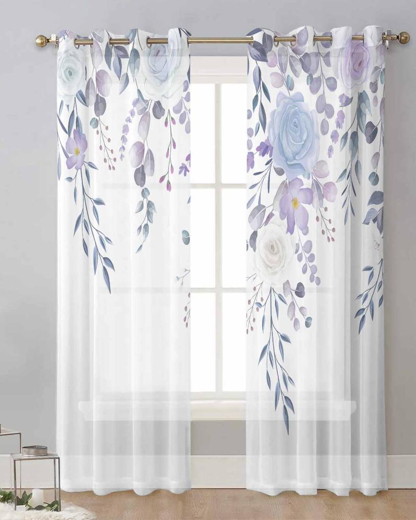 Ländliche Pflanzen Blumen Transparente Vorhänge für Wohnzimmerdekoration Fenstervorhänge für Küche Tüll Voile Organza Vorhänge
