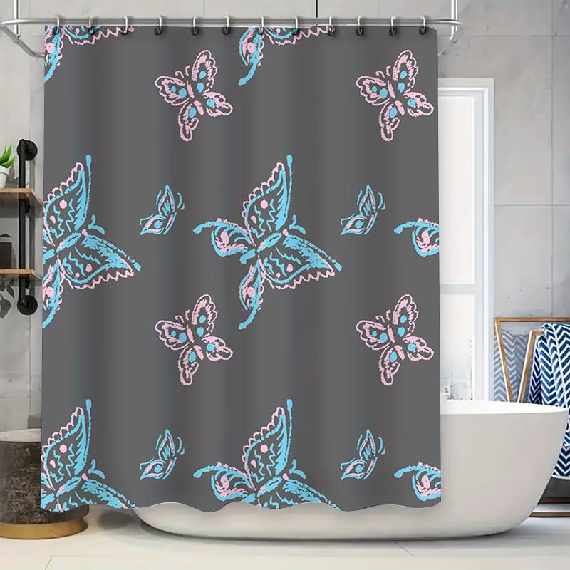 

Decorative Shower Curtain With Chalk Butterfly Pattern For Bathrooms Polyester Fabric, Water-Resistant, Non-Slip Blackout Shower W60H190(CM)-1 Pcs