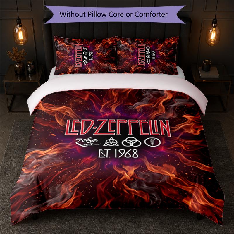 Set Biancheria da Letto 3 Pezzi Stampa Led Zeppelin Copripiumino con Due Federe Biancheria da Letto Morbida per Camera da Letto Domestica