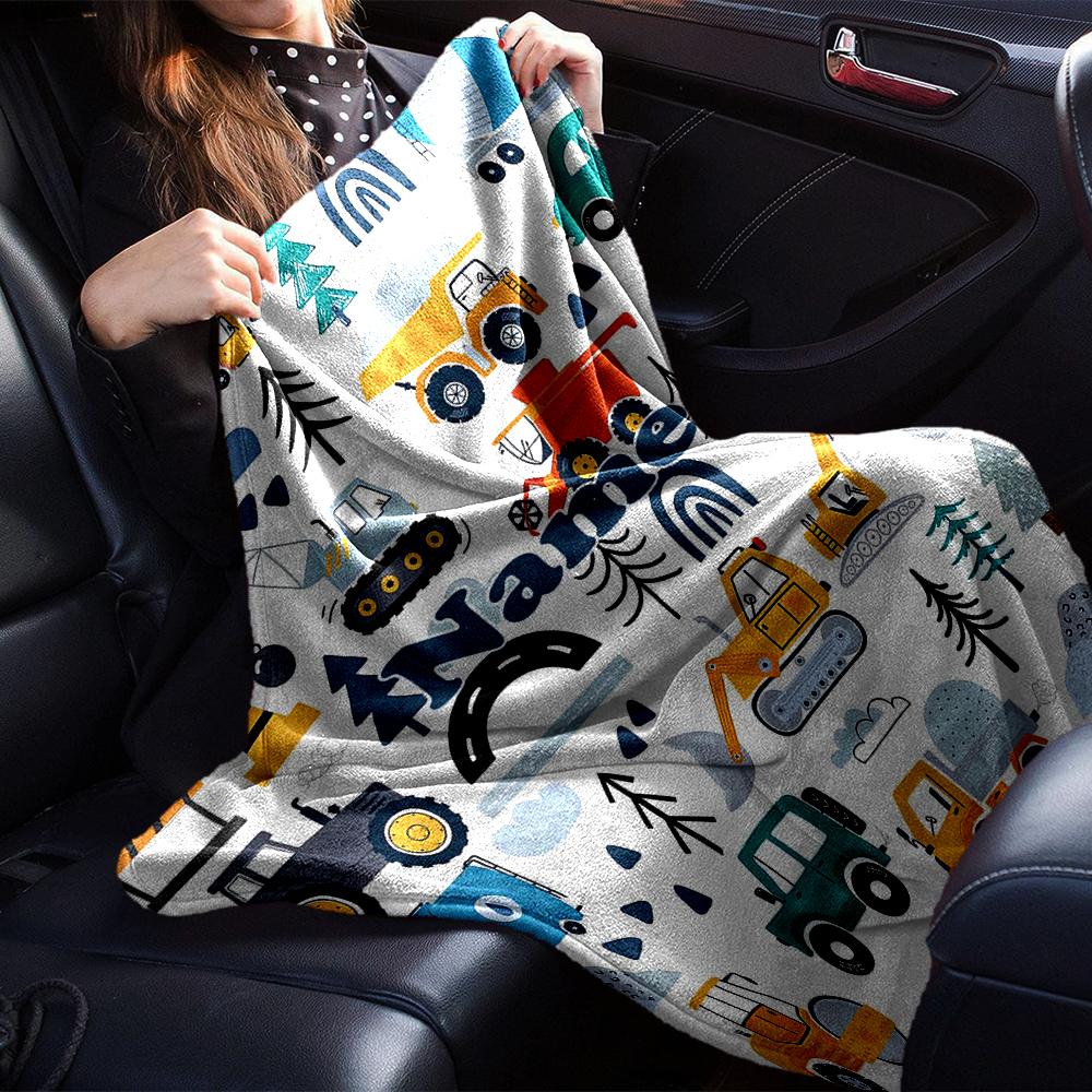 Custom Name excavator Theme Printed Blanket - Perfect for Couch, Bed, Travel & Outdoor Use | Machine Washable, Cozy & Durable.
