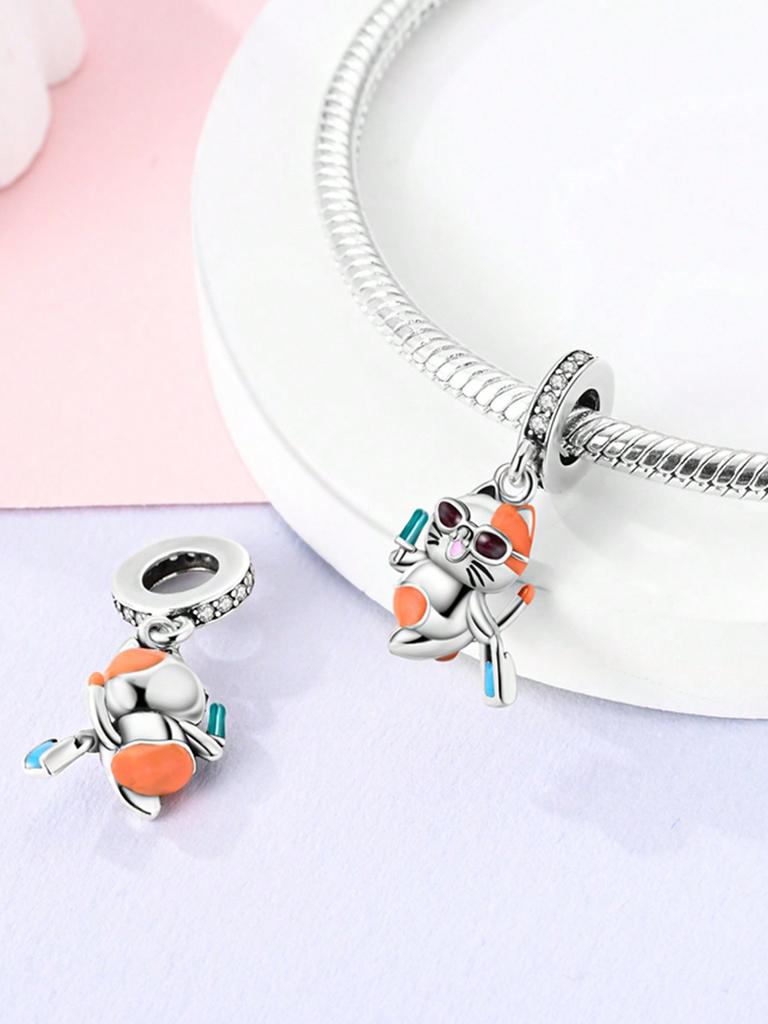 Charms Plata Cute Cat Maneki Neko Beads Charm Copper Plated Fit Charms Copperoriginal Bracelet For Jewelry Making Diy Charm
