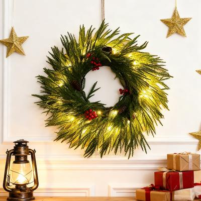 Pre-lit Artificial Christmas Garland with LED Lights Real Touch Winter Greenery Pine Garland with Red Berries for Table Mantle Fireplace Farmhouse