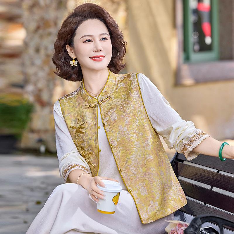 

2026 New Spring/Autumn Vest for Moms - Women s Chinese National Style Waistcoat for Middle-Aged & Elderly 4XL (135-150 lbs)