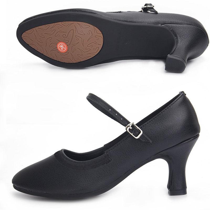 

Leather Modern Dance Shoes for Women Soft Rubber Sole Party Ballroom Dancing Shoes Heel 7CM Close Toe 34 чёрный