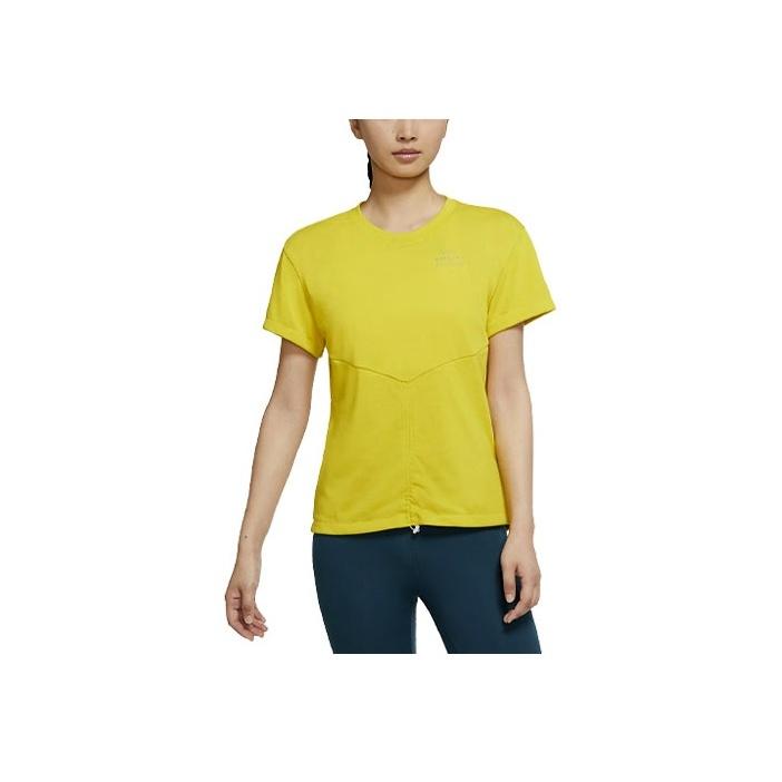 Nike Dri-FIT Run Division Reflective Logo Print Sports Running Short Sleeve T-Shirt Women Tops Yellow DD5316-733