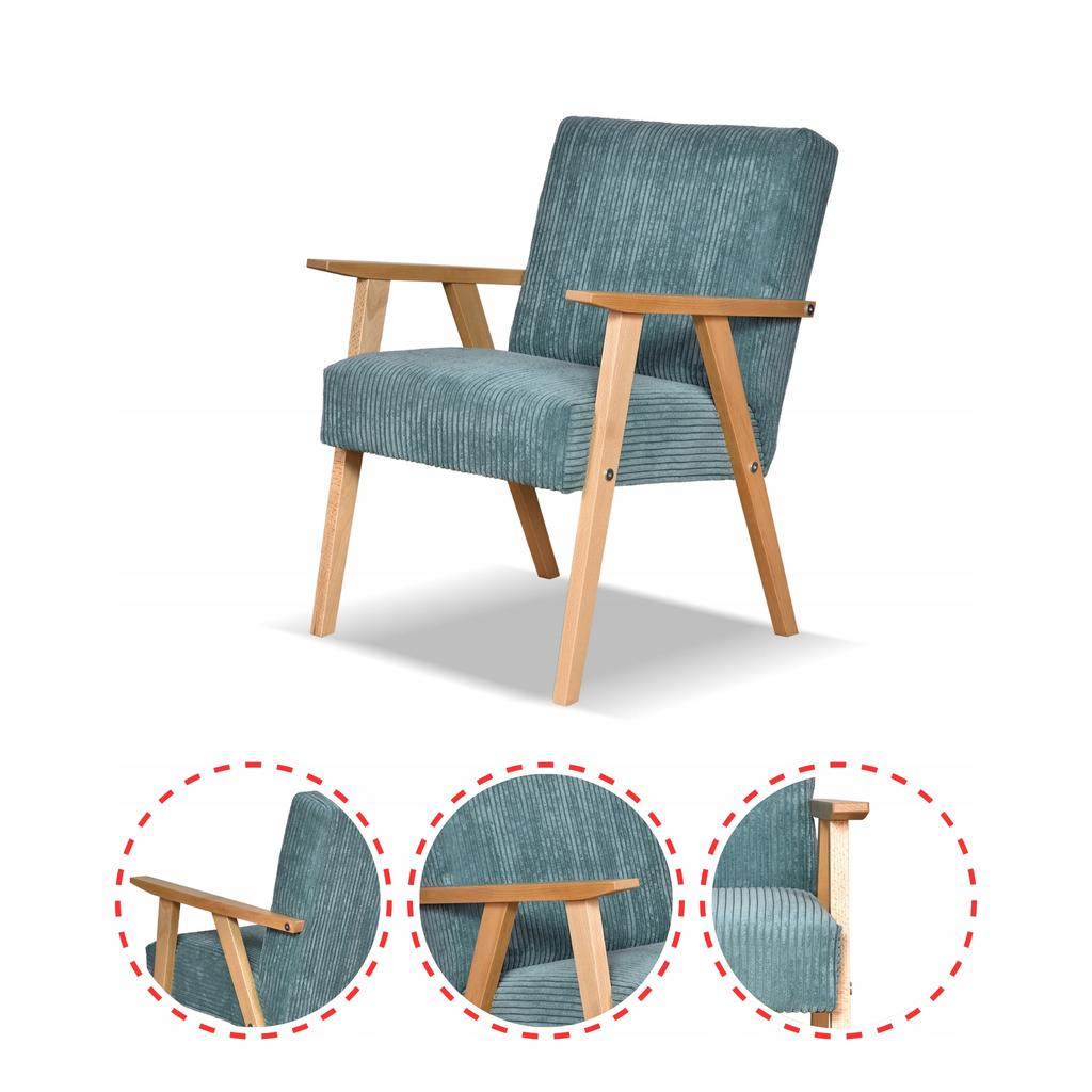 Fotel PRL zestaw retro vintage SOLER Family Meble miętowy sztruks Anafi