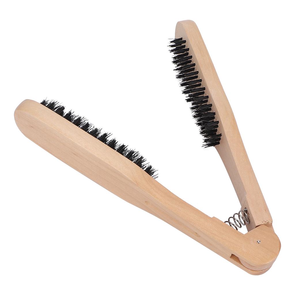Hair Straightening Comb Double Side Brush HeatResistant AntiStatic Wooden Handle Clamp Hair Comb