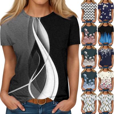 Women's Round Neck Casual Printed Short-sleeved T-shirt Top