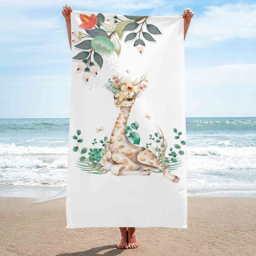 Microfiber Beach Towel Funny Giraffe with Palm Tree Sunglassea Drink Watermelon Juice Towels, Quick Dry Cool Bath Towel for Swim