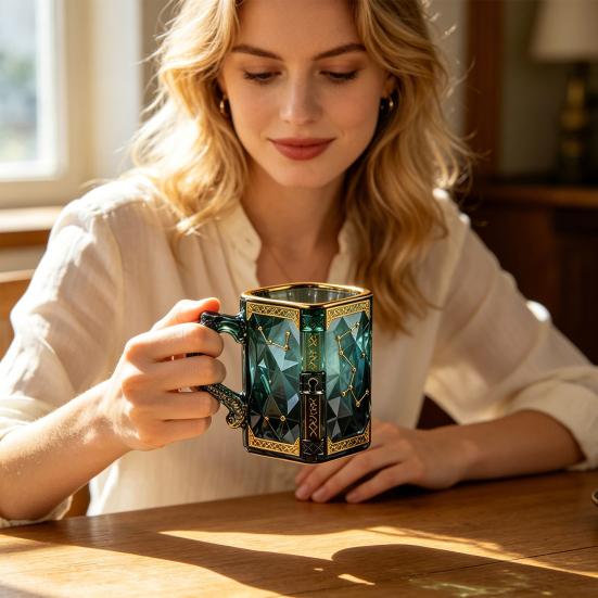 Yousheng Magic Constellation Glass Mug, 330ml Zodiac Coffee Cup with Heat Reveal Design, Starry Night Water Glass for Home