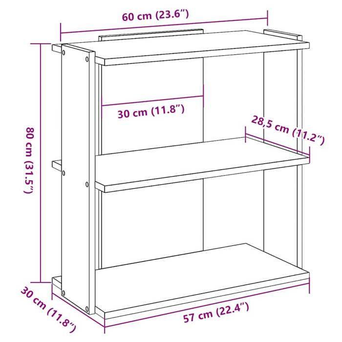 VidaXL Bibliothèque 3 niveaux sonoma gris 60x30x80cm bois d'ingénierie, étagère, étagère à livres, étagère de rangement, 860261