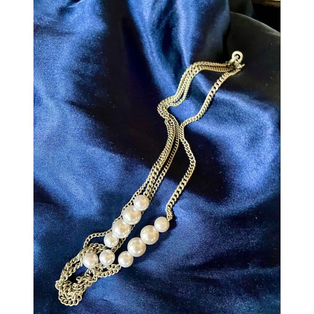 Used Pearl chain necklace approx. 9mm total length approx. 46cm 2 way chain hook pendant vintage